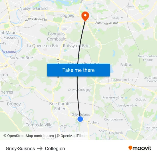 Grisy-Suisnes to Collegien map