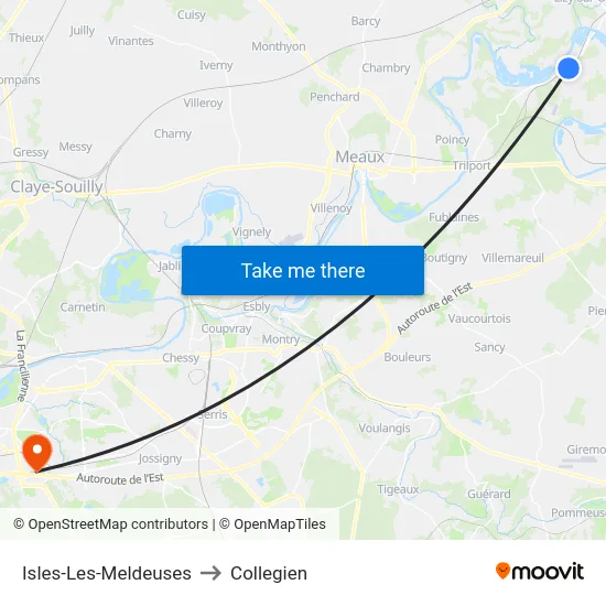 Isles-Les-Meldeuses to Collegien map