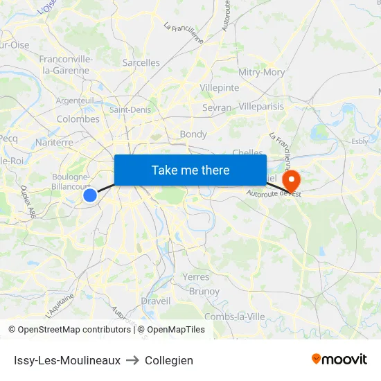 Issy-Les-Moulineaux to Collegien map