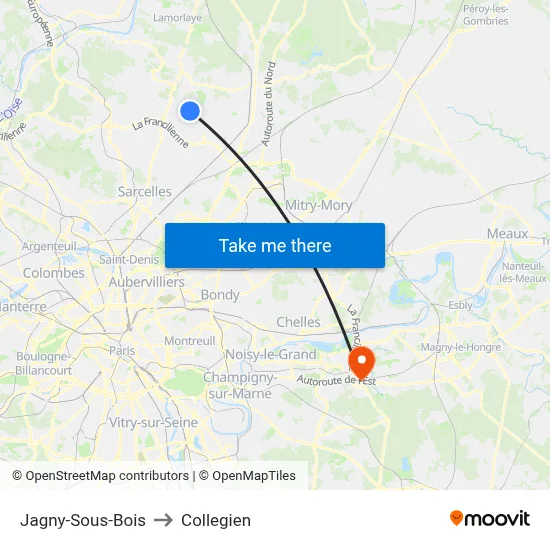 Jagny-Sous-Bois to Collegien map