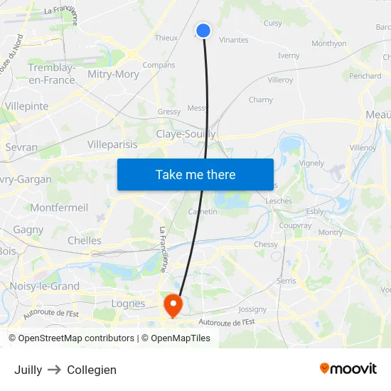 Juilly to Collegien map