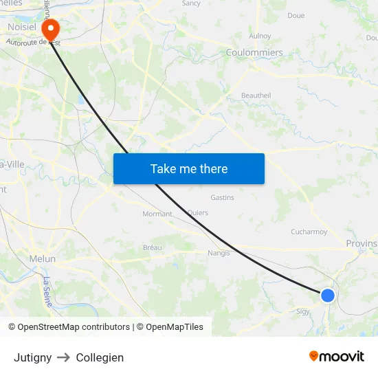 Jutigny to Collegien map