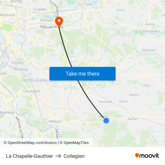 La Chapelle-Gauthier to Collegien map