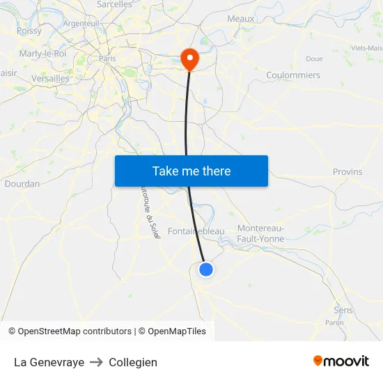 La Genevraye to Collegien map