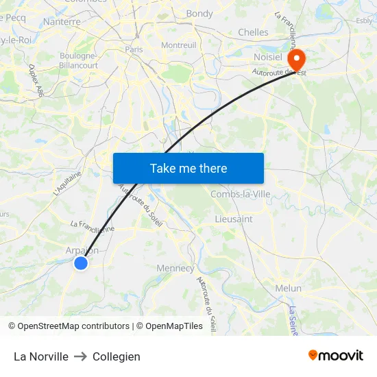 La Norville to Collegien map