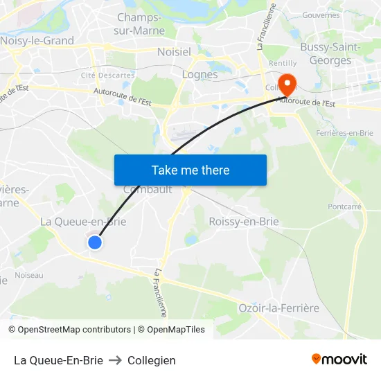 La Queue-En-Brie to Collegien map