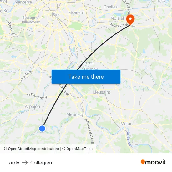 Lardy to Collegien map