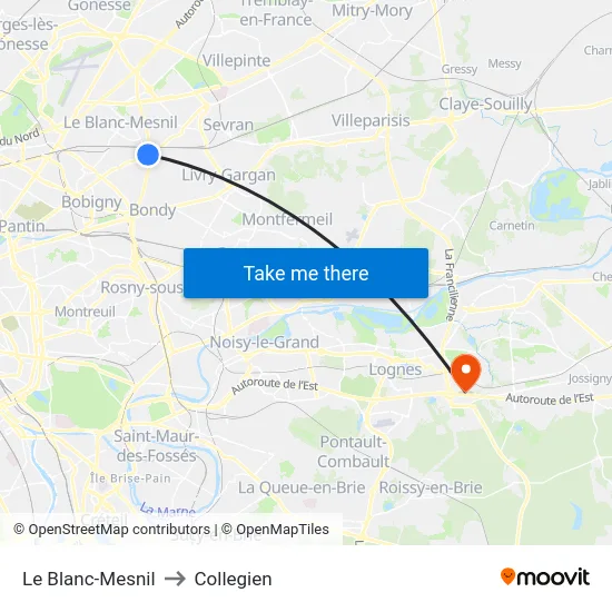 Le Blanc-Mesnil to Collegien map