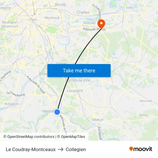 Le Coudray-Montceaux to Collegien map