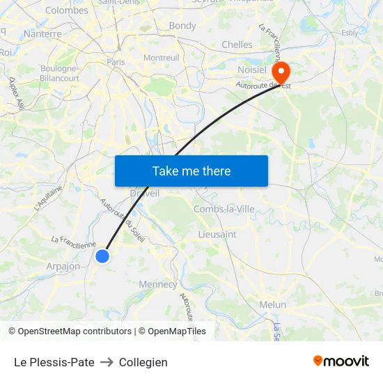 Le Plessis-Pate to Collegien map