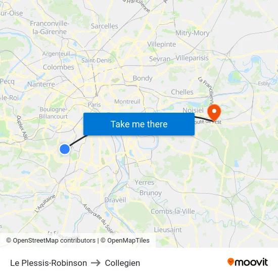 Le Plessis-Robinson to Collegien map