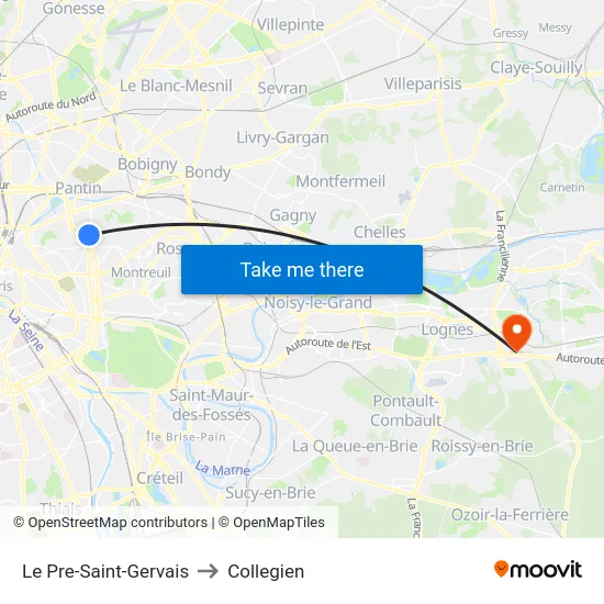 Le Pre-Saint-Gervais to Collegien map