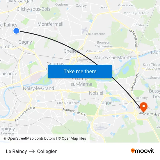Le Raincy to Collegien map