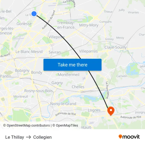 Le Thillay to Collegien map
