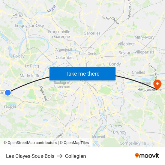 Les Clayes-Sous-Bois to Collegien map
