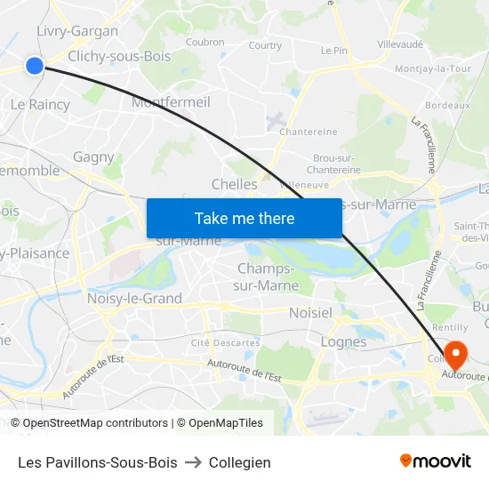 Les Pavillons-Sous-Bois to Collegien map