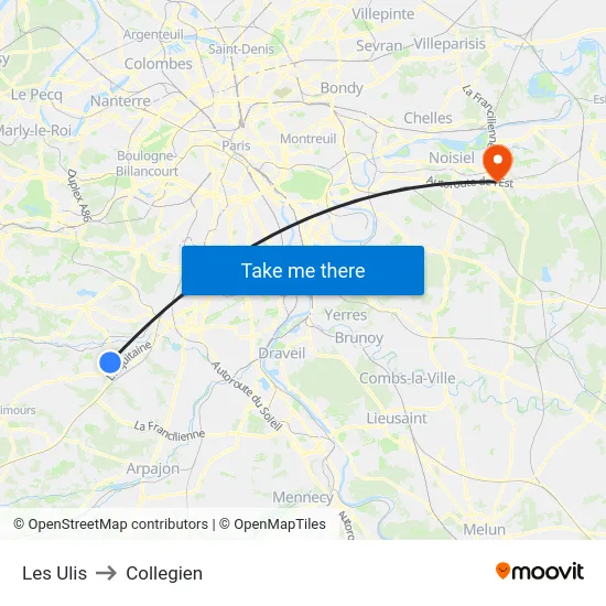 Les Ulis to Collegien map