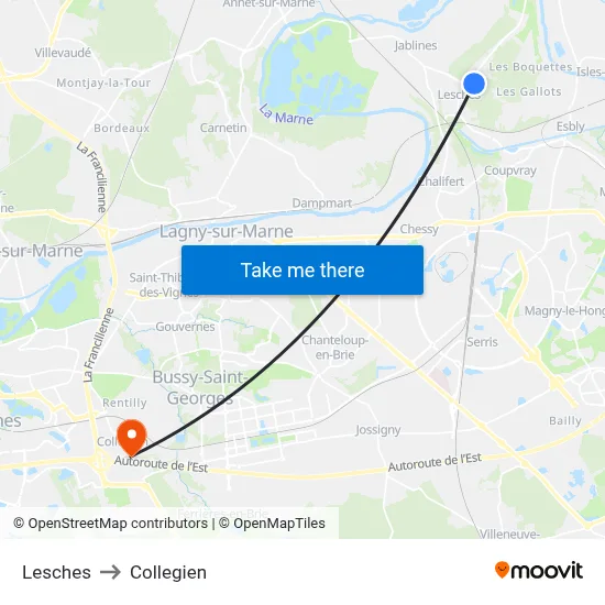 Lesches to Collegien map