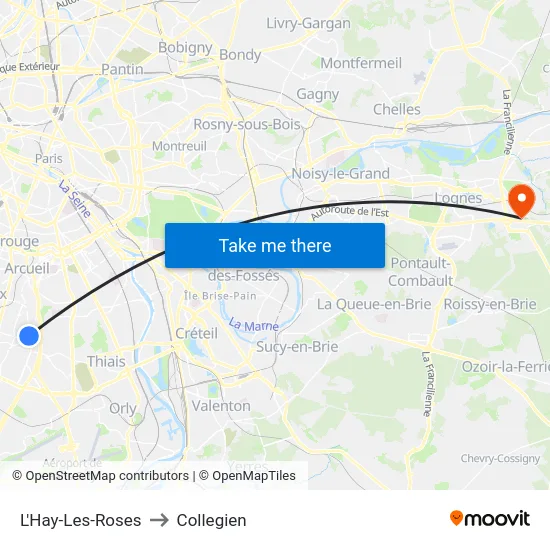 L'Hay-Les-Roses to Collegien map