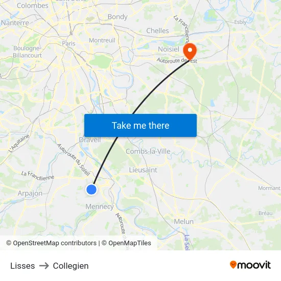 Lisses to Collegien map