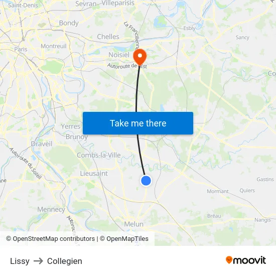 Lissy to Collegien map