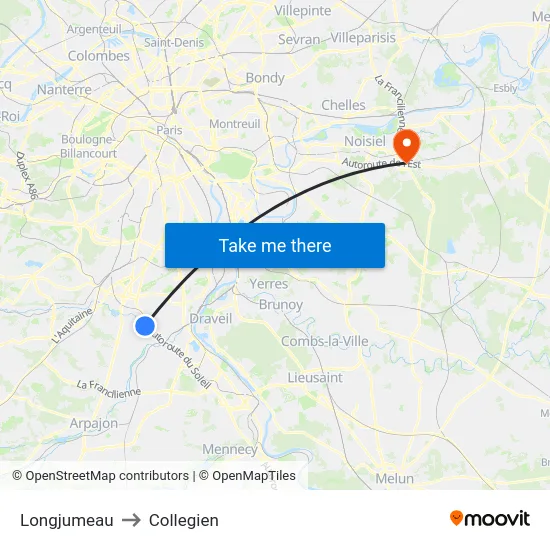 Longjumeau to Collegien map