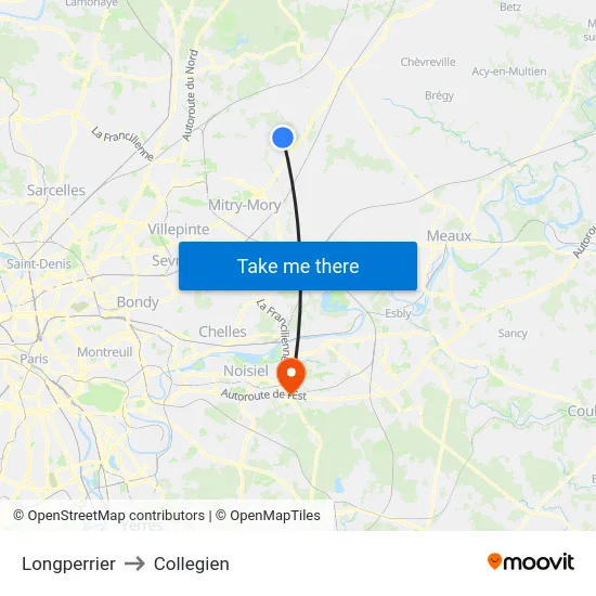 Longperrier to Collegien map
