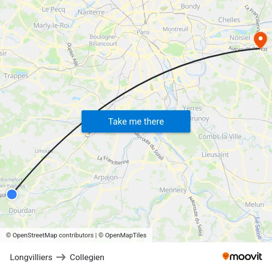 Longvilliers to Collegien map