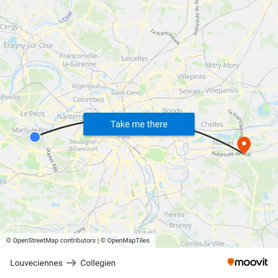 Louveciennes to Collegien map