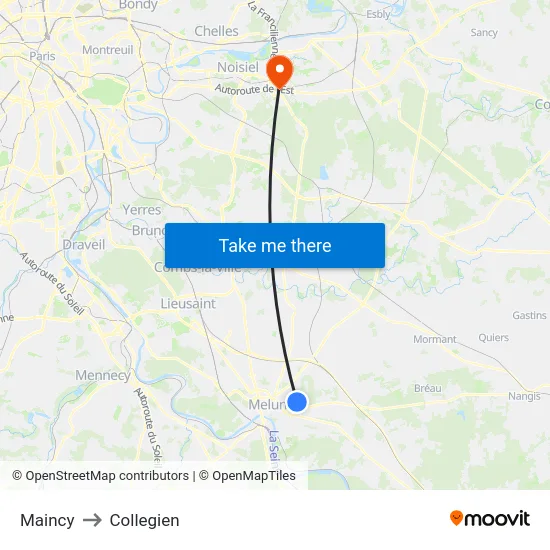 Maincy to Collegien map