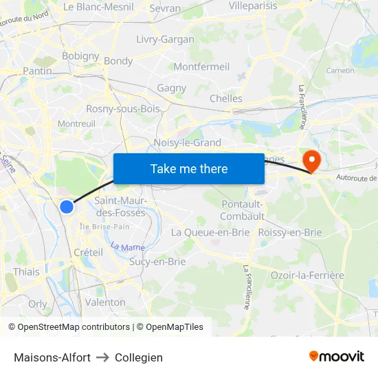 Maisons-Alfort to Collegien map