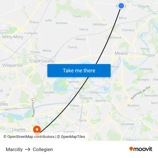 Marcilly to Collegien map