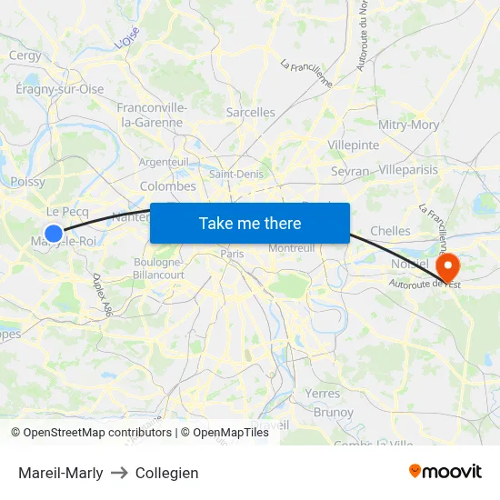 Mareil-Marly to Collegien map