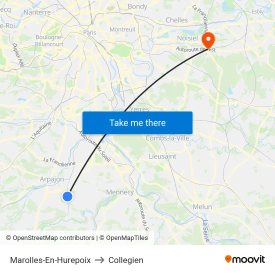 Marolles-En-Hurepoix to Collegien map