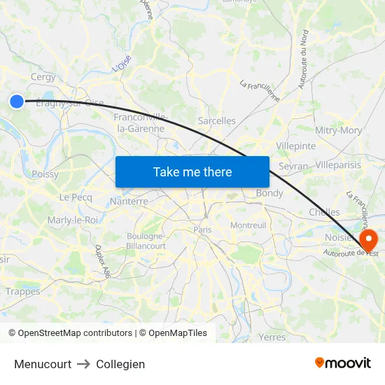 Menucourt to Collegien map