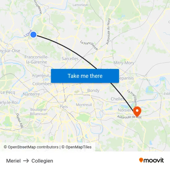 Meriel to Collegien map