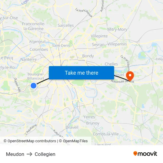 Meudon to Collegien map