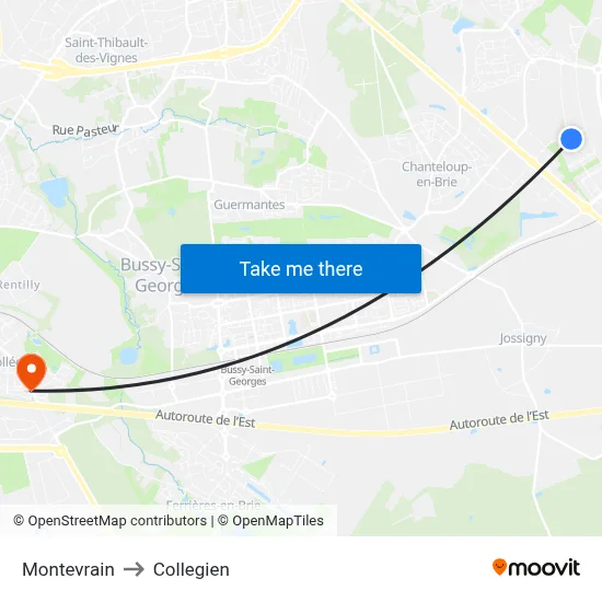 Montevrain to Collegien map