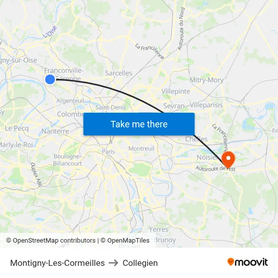 Montigny-Les-Cormeilles to Collegien map