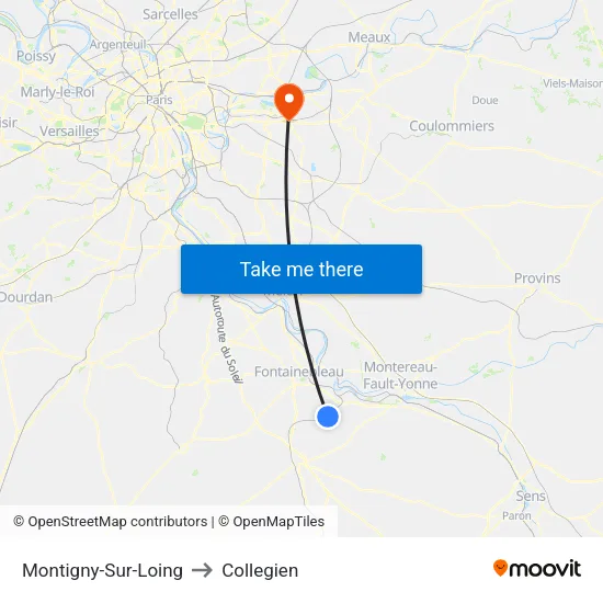Montigny-Sur-Loing to Collegien map