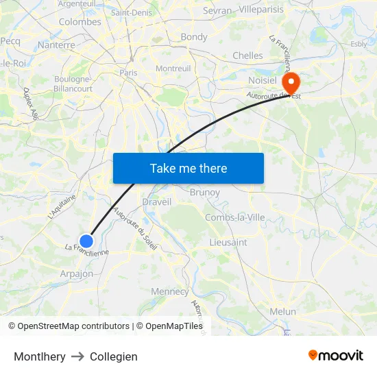 Montlhery to Collegien map