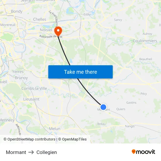 Mormant to Collegien map