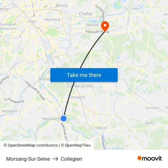Morsang-Sur-Seine to Collegien map