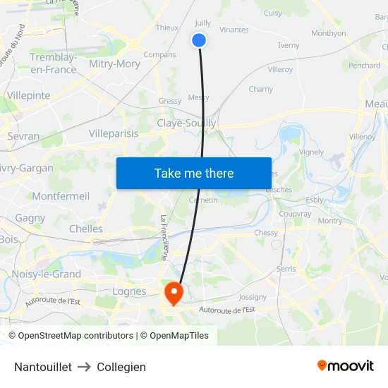 Nantouillet to Collegien map