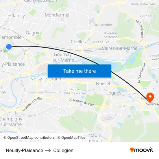 Neuilly-Plaisance to Collegien map