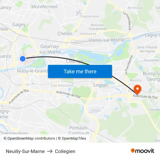 Neuilly-Sur-Marne to Collegien map