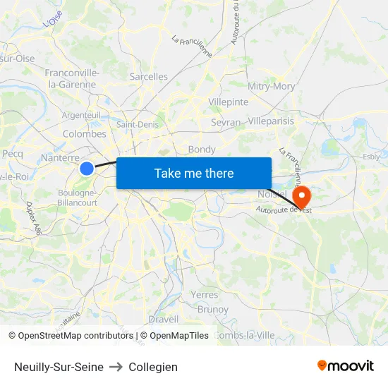 Neuilly-Sur-Seine to Collegien map
