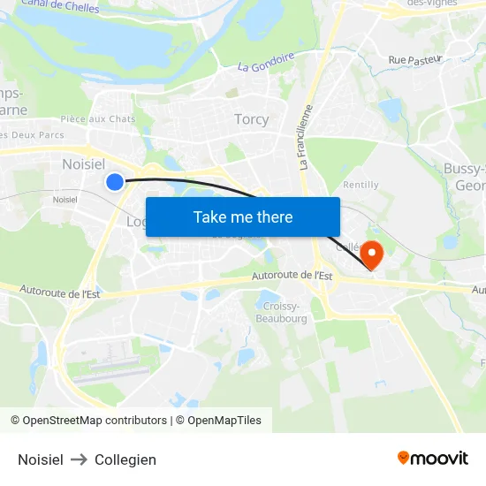 Noisiel to Collegien map