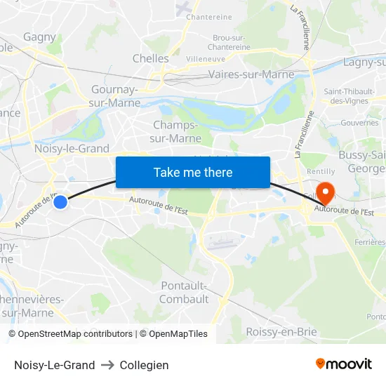 Noisy-Le-Grand to Collegien map