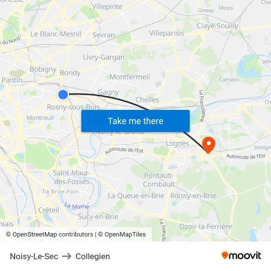 Noisy-Le-Sec to Collegien map